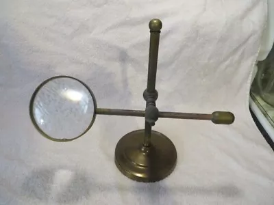 Antique Desktop Adjustable Magnifying Glass In Brass Holder With  Brass Stand • $40
