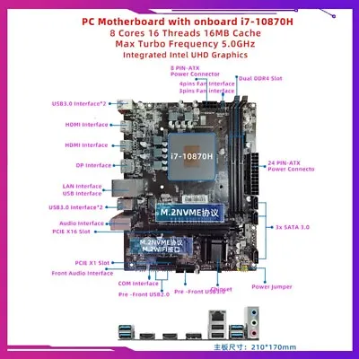 $205.99 • Buy Gaming PC Motherboard Onboard CPU I7 I7-10870H Game System Mainboard 8 C 16 T