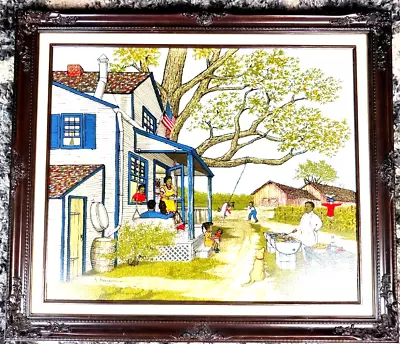 H.Hargrove Oil Painting Serigraph On Canvas African Americana Farm House Barn • $125