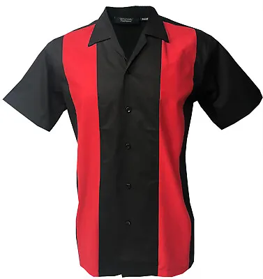 £32.99 • Buy Rockabilly Retro Mens Shirt Casual Vintage Bowling 50s 60s Black Red