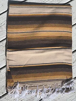 Mexican Serape Sarape Fringed Blanket Bedspread 84  X 60  Tan Gold & Brown • $34.90