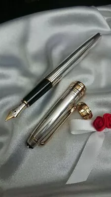 Rare Item Montblanc 925 Silver Fountain Pen With Solid 18K Gold Ring Nib Japan • $1049.99