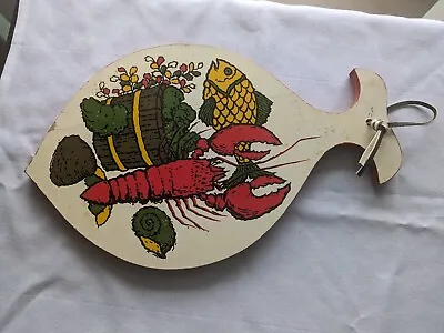 Mid Century Cutting Board Fish Lobster Multicolor Painted • $3.99