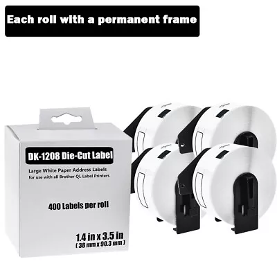 4 Roll White Address Labels DK1208 For Brother DK-1208 QL-550 QL-720NW 38mmx90mm • $28.99