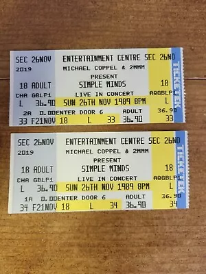 SIMPLE MINDS Concert Tickets (2) Sydney Entertainment Centre 1989  • $14.90