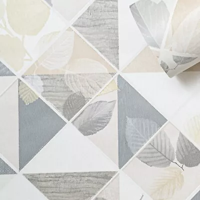 Grey Cream Floral Wallpaper Leaf Beige Geometric Retro Paste The Wall Smooth • £6