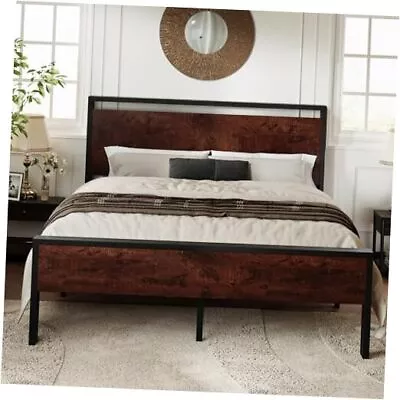  Size Platform Bed Frame With Wooden Headboard And Footboard Queen Mahogany • $196.15