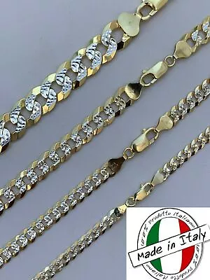 Cuban Link Chain 14k Gold Plated Real Solid 925 Silver Two Tone ITALY 5-11mm • $294.63