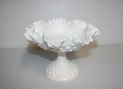 Fenton White Milk Glass Hobnail Ruffled Edge Pedestal Compote Candy Dish 5-3/4  • $9.98