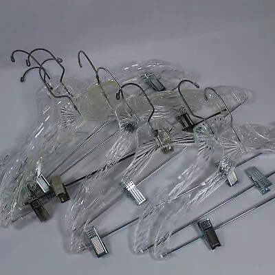 Lot Of 9 Clear Plastic Retail Coat Jacket Pants Hangers Swivel Wire Hooks Clips • $20.90