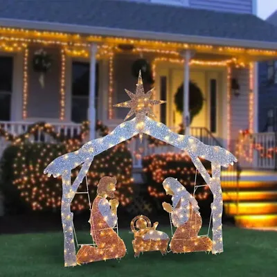 LED Lighted Christmas Decor Waterproof Nativity Scene Iron Home Garden Gift • $14.95