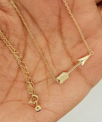 14K Yellow Gold Love Arrow Pendant Cable Chain Adjustable Necklace 17+1   2.2 G • $191.07