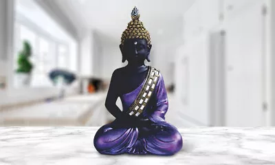 Purple/Black Buddha In Meditation Statue 11.25 H Tabletop Figurine Room Decor • $51.85