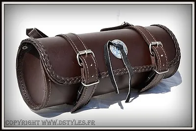 Fork Saddlebag Leather Round Brown (Custom Motorcycle Dragstar Shadow Virago) • $55.66