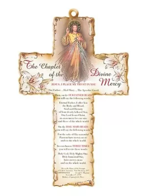 Divine Mercy Wooden Cross WOOD WALL CROSS 6  Crucifix Prayer • £3.95