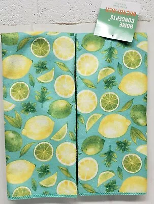 2 SAME PRINTED MICROFIBER KITCHEN TOWELS (15  X 25 ) YELLOW & GREEN LEMONSHC • $9.99