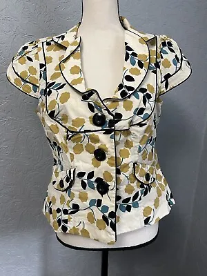 Mossimo Size Large Cap Sleeve Floral 3 Button Blazer Teal & Mustard E13 • $12.91