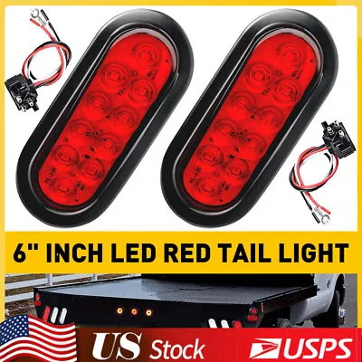 2 Red 6  Oval Trailer Lights 10 LED Stop Turn Tail Truck Sealed Grommet Plug DOT • $13.69