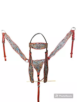 NEW Western Headstall Breast Collar Tack Set Floral Leather Hand Tooled • $125