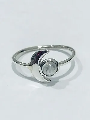 925 Sterling Silver Moonstone Round With Moon Ring • £7.99