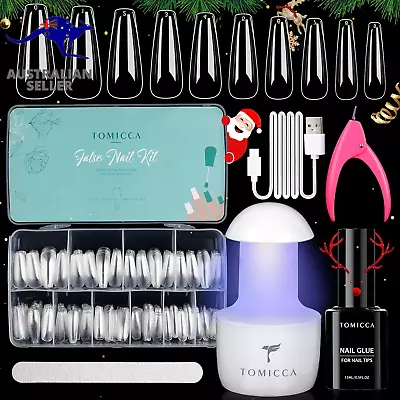 Acrylic Nail Art Kit 500Pcs Nail Tips Portable UV Nail Lamp With Nail-Glue Gel • $18.99