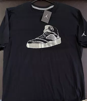 VINTAGE 2000's NIKE AIR JORDAN RETRO 5 BLACK METALLIC T SHIRT SZ XL NWT • $90.23