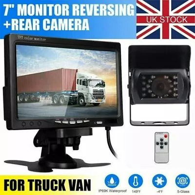 7  Car HD Monitor Screen + Rear View Reverse Backup Camera Truck Caravan Van Bus • £34.68