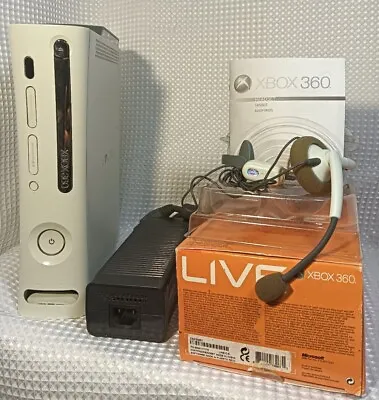 Microsoft Xbox 360 20 GB White Console & Hard Drive Headphones WORKING  • $59