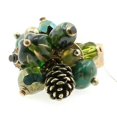 BOHM Pine Cone Cluster Ring Vintage Gold Green Crystal WILD FOREST Fir BNWT • $24.85