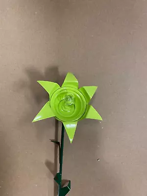 All Steel Lime Rose Flower Home Garden Stake Yard Art Lawn 22  Tall With Jewel • $7.25