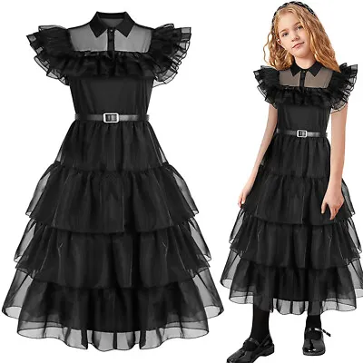 $35.86 • Buy Kids Girls Wednesday The Addams Family Fancy Costumes Wedding Party Mesh Dress