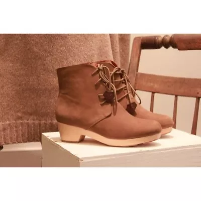 ANTHROPOLOGIE F-Troupe Nubuck Lace Up Clog Boots Sz 40 9.5 Tan • $60