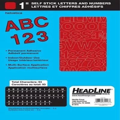 Headline Sign 31113 Stick-On Vinyl Letters And Numbers Red 1-Inch • $9.28