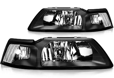 Pair Fit For 1999-2004 Ford Mustang Headlights Assembly Black Housing Clear Lens • $67.99