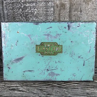 Antique Vintage Handy First Aid Kit Green Metal Case • $19.99