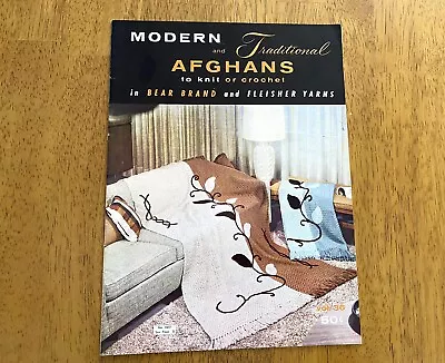 Modern And Traditional Afghans Pattern Book Knit Crochet Vtg 1950s Mid Century • $10