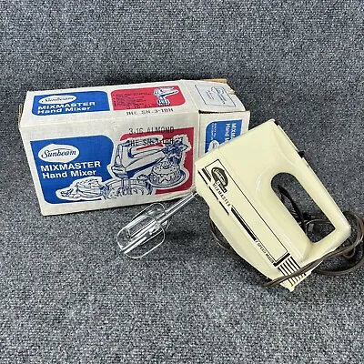 Vintage Sunbeam Mixmaster Vista Hand Mixer Almond 7 Speed Large Beaters WORKS • $19.97