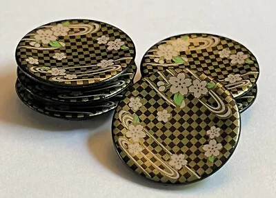 SET OF 6 Genuine Re-Ment 1” BLACK/GOLD FLORAL PLATES Miniature Dollhouse Dishes • $11.99