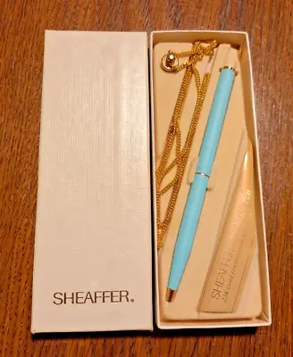 Vintage Sheaffer White Dot Ballpoint Necklace Pen 23K Gold Blue Ink NIB • $37.99