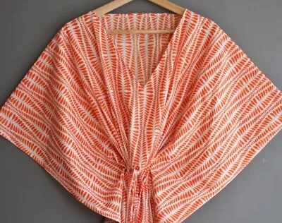$43.51 • Buy Indian Orange Cotton Floral Kaftan Night Maxi Dress Gown Nightwear Kaftan Dress