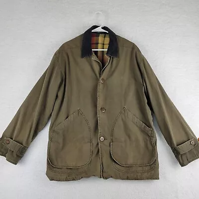 VINTAGE J Crew Chore Coat Canvas Plaid Flannel Lined Corduroy Collar Medium • $44.99