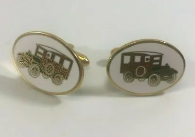 Vintage AVON Men's Cufflinks Antique Car On Oval White Enamel FORD Collector  • $9.99