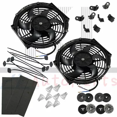 $42.88 • Buy Universal 2x 10  Inch Slim Fan Push Pull Electric Radiator Cooling Mount Kit 12V