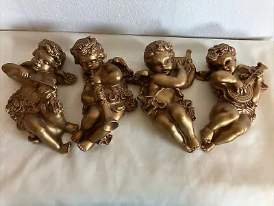 1965 Hollywood Regency Gold CHERUB ANGEL UNIVERSAL STATUARY  10  Lot/4 DETAILED! • $69