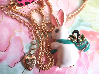 Adorable White Rabbit Pendant Necklace/Brooch Betsey Johnson NEW • $19.95