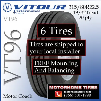 315 80 22.5 Motor Home Tires Includes Shipping & Installation 6 Tires • $3478