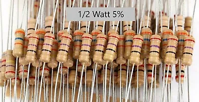 10 Ea - 1/2W 5% Carbon Film Resistor Tan  -Choose 130 Values 1 Ohm - 22 Meg • $3.99