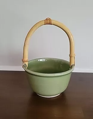 Chatham Pottery Stoneware Cady W/Bamboo Handle Green • $30