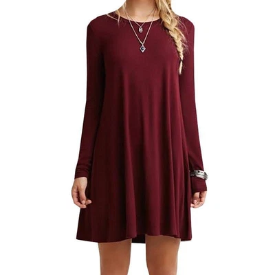 $0.99 • Buy Women Autumn Fashion Basic Loose Slim Plain Long Sleeve Mini Dress S-5XL