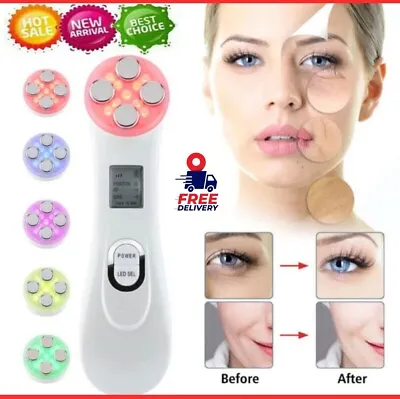 5 IN 1 Facial Beauty Skin Tightening Machine RF LED Light Photon Therapy Device • £15.99